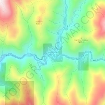 Topografische Karte Downieville, Höhe, Relief