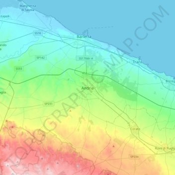 Topografische Karte Andria, Höhe, Relief