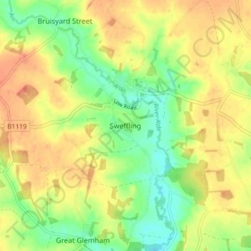 Topografische Karte Sweffling, Höhe, Relief