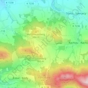 Topografische Karte Pielitz, Höhe, Relief