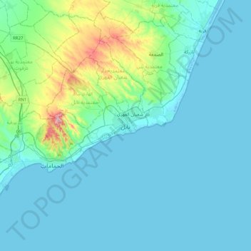 Topografische Karte Nabeul, Höhe, Relief