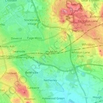 Topografische Karte Huyton, Höhe, Relief
