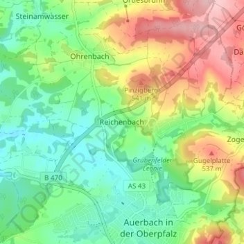 Topografische Karte Reichenbach, Höhe, Relief