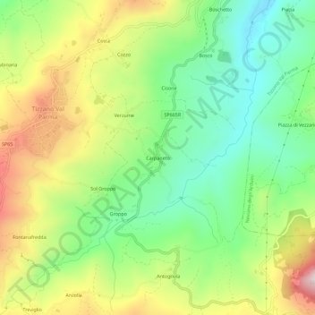 Topografische Karte Carpaneto, Höhe, Relief