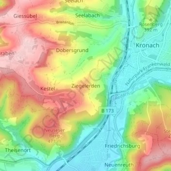 Topografische Karte Ziegelerden, Höhe, Relief