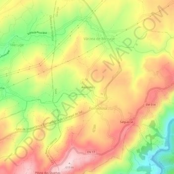 Topografische Karte Arcozelo, Höhe, Relief