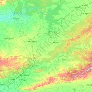 Topografische Karte East Nimār, Höhe, Relief