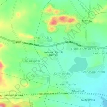 Topografische Karte Kottamachigundla Chattam, Höhe, Relief