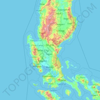 Topografische Karte Nueva Ecija, Höhe, Relief