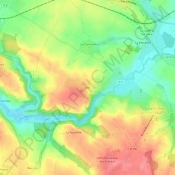Topografische Karte Vildé, Höhe, Relief