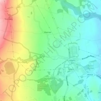 Topografische Karte Bronwylfa, Höhe, Relief