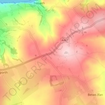 Topografische Karte Tan-y-groes, Höhe, Relief