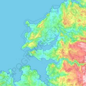 Topografische Karte Ferrol, Höhe, Relief