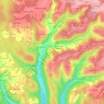 Topografische Karte Les Chaties, Höhe, Relief