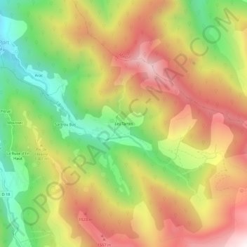 Topografische Karte Les Tartès, Höhe, Relief