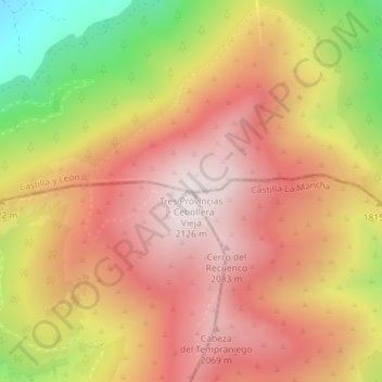 Topografische Karte Tres Provincias - Cebollera Vieja, Höhe, Relief