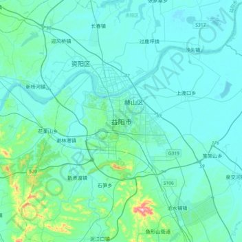 Topografische Karte Yiyang, Höhe, Relief