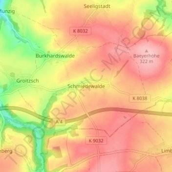 Topografische Karte Schmiedewalde, Höhe, Relief