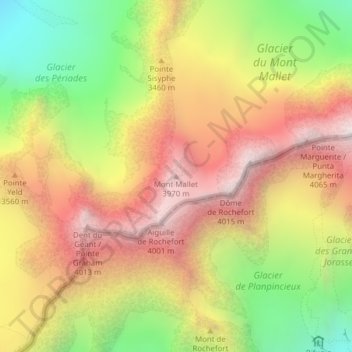 Topografische Karte Mont Mallet, Höhe, Relief