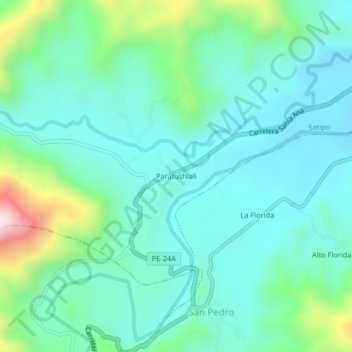 Topografische Karte Paratushiali, Höhe, Relief