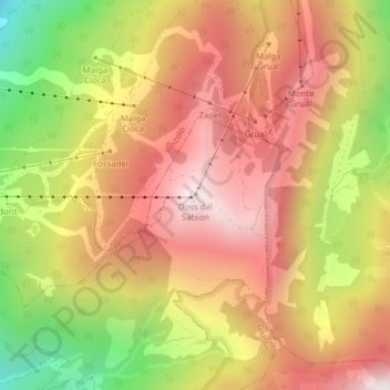 Topografische Karte Doss del Sabion, Höhe, Relief