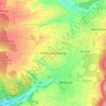 Topografische Karte Schmachtenberg, Höhe, Relief