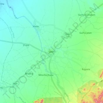 Topografische Karte Sadri, Höhe, Relief