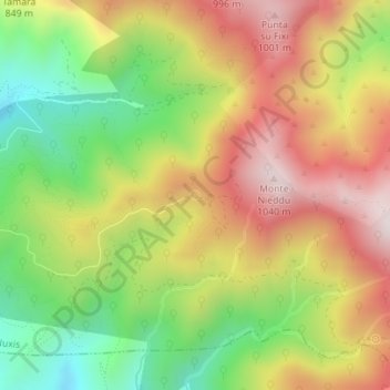 Topografische Karte Fonte Monti Nieddu, Höhe, Relief