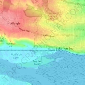 Topografische Karte Leigh on Sea, Höhe, Relief