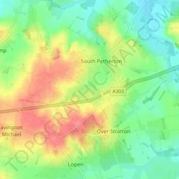Topografische Karte Moor, Höhe, Relief