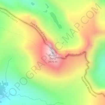 Topografische Karte Mount Dana, Höhe, Relief