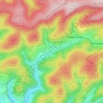 Topografische Karte Mittelsorpe, Höhe, Relief