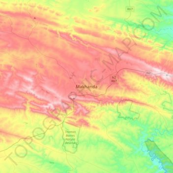 Topografische Karte Makhanda (Grahamstown), Höhe, Relief