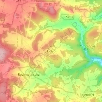 Topografische Karte Eichig, Höhe, Relief