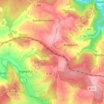 Topografische Karte Ingelbach, Höhe, Relief