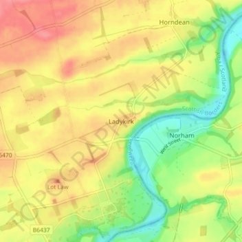 Topografische Karte Ladykirk, Höhe, Relief