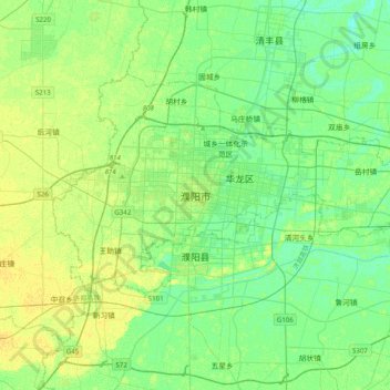 Topografische Karte Puyang, Höhe, Relief