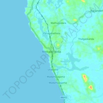 Topografische Karte Ambalangoda, Höhe, Relief