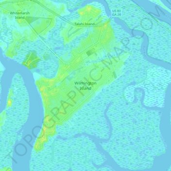 Topografische Karte Wilmington Island, Höhe, Relief
