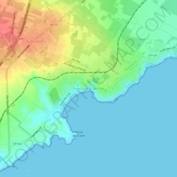 Topografische Karte Fontane Bianche, Höhe, Relief