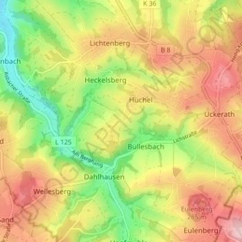 Topografische Karte Hüchel, Höhe, Relief
