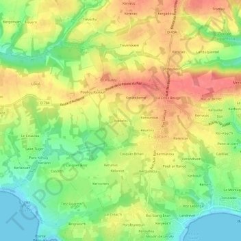 Topografische Karte Brenelec, Höhe, Relief