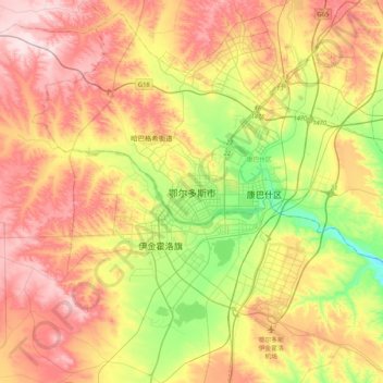 Topografische Karte 鄂尔多斯市, Höhe, Relief