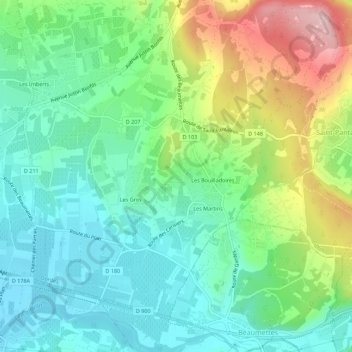 Topografische Karte Font Caudette, Höhe, Relief