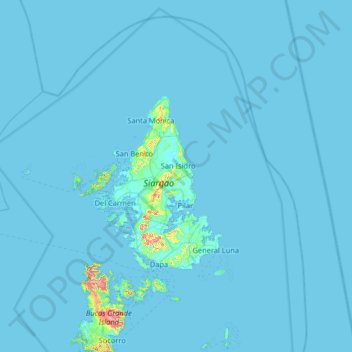 Topografische Karte Siargao Islands, Höhe, Relief