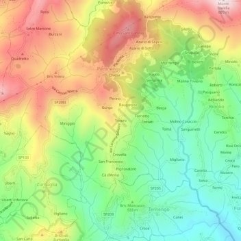 Topografische Karte Trivero, Höhe, Relief
