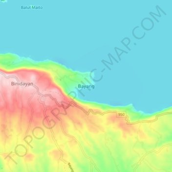 Topografische Karte Bayang, Höhe, Relief