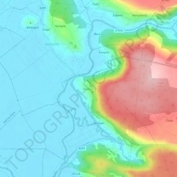 Topografische Karte Vrabač, Höhe, Relief