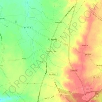 Topografische Karte Casal do Gaio, Höhe, Relief
