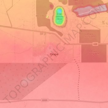 Topografische Karte Orapa, Höhe, Relief